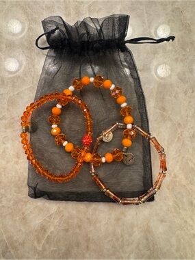 Erimish Orange Beaded Bracelet Trio